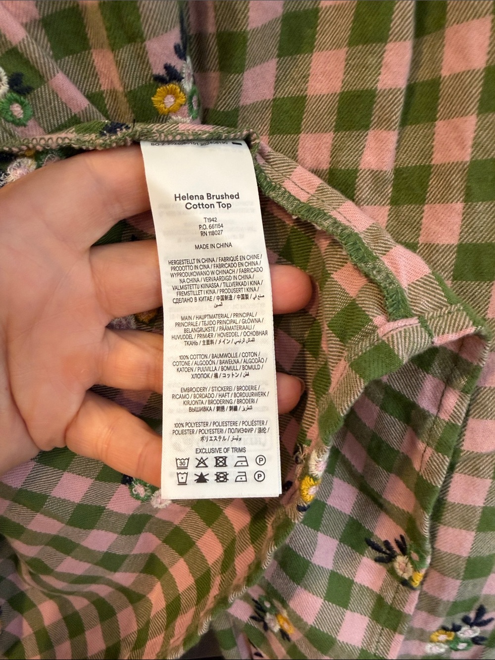 Boden Pink and Green Gingham Flannel Button-Down Floral Embroidery NWT 2 - Picture 4 of 6
